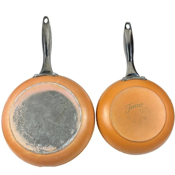 Pair (2) FIESTA Persimmon Cookware 10" & 8” Frying Pans Fiestaware Skillet Set - Picture 3 of 10